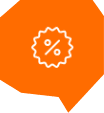 A orange speech bubble with an image of a percent sign.